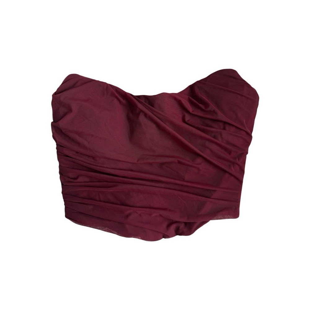 House of CB Hallie Strapless Ruched Mesh Corset Top Cabernet Wine Size L+ D E